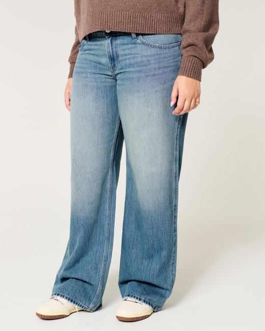 Hollister Blue Low Rise Baggy-Jeans in mittlerer Waschung