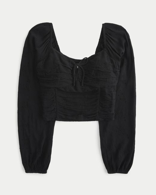 Hollister Black Long-sleeve Ruched Waist Top