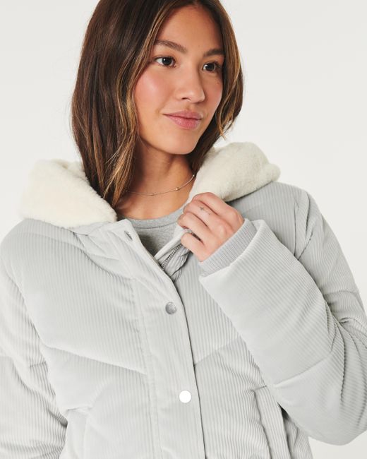 Hollister Gray Cozy-lined Corduroy Puffer Jacket
