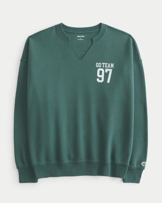 Hollister Green Oversized-Sweatshirt mit eingekerbtem Ausschnitt und Go Team-Grafik