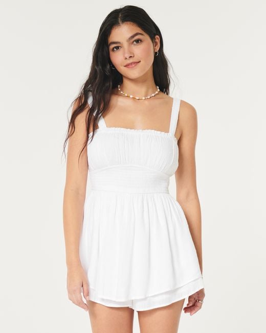 Hollister White Hollister Saidie Double-tier Removable Strap Romper
