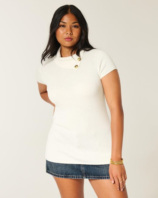Hollister White Short-sleeve Tunic Sweater