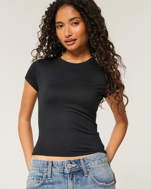 Hollister Black Soft Stretch Seamless Fabric Longline Baby Tee