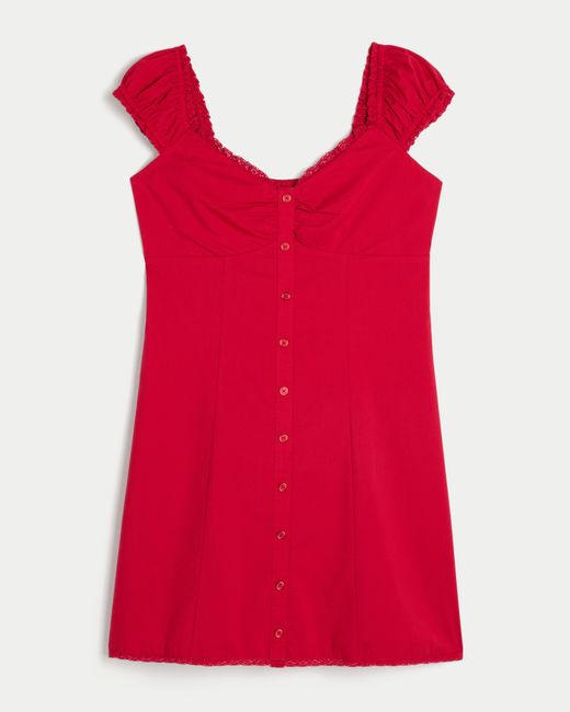 Hollister Red Cap Sleeve Button Shirt Dress