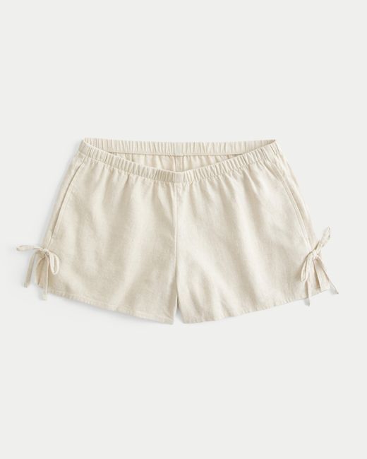 Hollister Natural Linen-blend Side Bow Soft Shorts