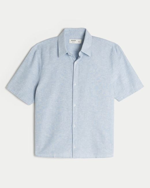 Hollister Blue Boxy Short-sleeve Linen-blend Shirt for men