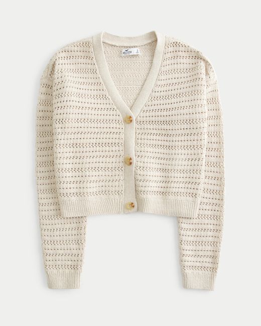 Hollister Natural Easy Open-stitch Crochet-style Cardigan