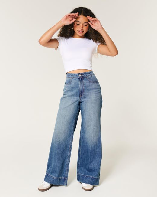 Hollister Blue Ultra High-rise Medium Wash Wide-leg Jeans