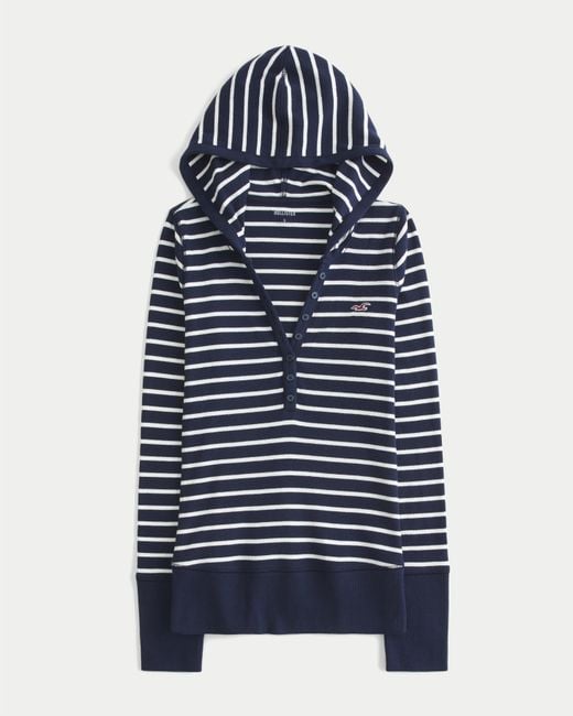 Hollister Blue Long-sleeve Hooded Henley
