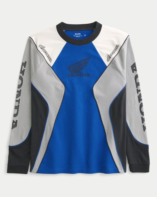 Hollister Kastiges, schweres, langärmliges Motorradtrikot mit Honda-Grafik in Blue für Herren