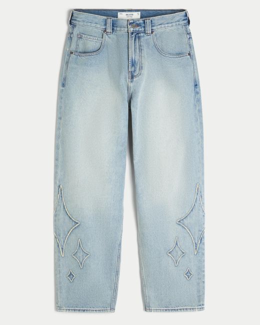 Hollister Blue Light Wash Graphic Skater Baggy Jeans for men