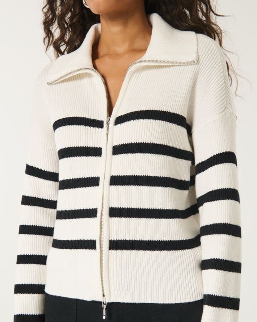 Hollister White Easy Zip-up Sweater