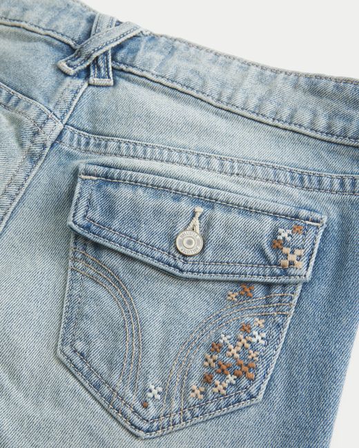 Hollister Blue Low-rise Medium Wash Tab Waist Y2k Bootcut Jeans