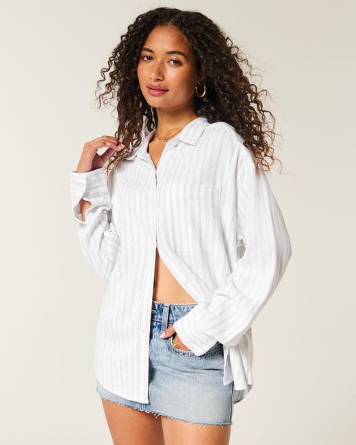 Hollister White Oversized Button-through Shirt