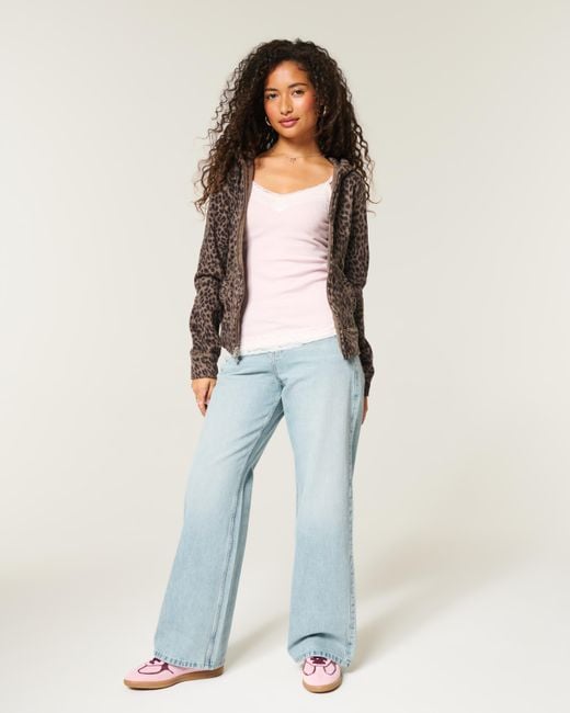 Hollister Blue Hollister Andi Adjustable Waist Low-rise Distressed Light Wash Baggy Jeans