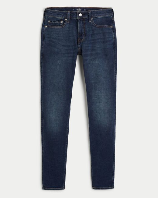 Hollister Blue Dark Wash Super Skinny Jeans for men