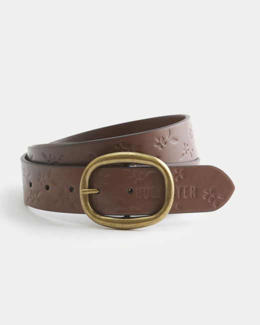 Hollister Brown Embossed Floral Faux Leather Belt
