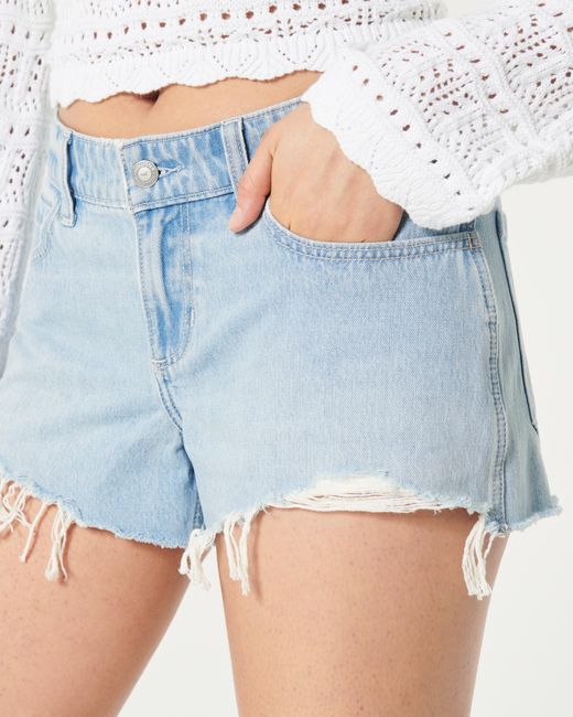 Hollister Blue Low Rise Jeans-Shorts in Baggy-Fit in heller Waschung