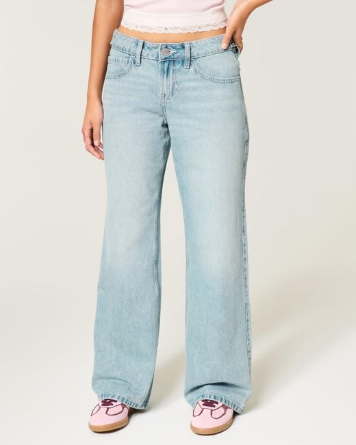Hollister Blue Hollister Andi Adjustable Waist Low-rise Distressed Light Wash Baggy Jeans