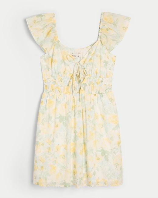 Hollister Yellow Flutter Sleeve Double-tie Skort Dress