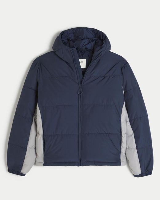 Hollister Winterjacke mit Kapuze in Farbblockdesign in Blue für Herren