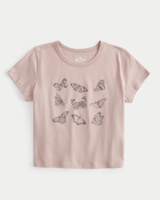 Hollister Pink Easy Butterfly Crop Graphic Tee