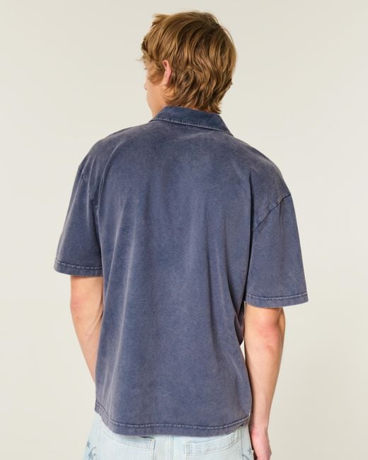 Hollister Blue Boxy Heavyweight Cotton Graphic Polo for men