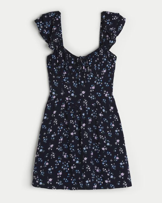 Hollister Blue Minikleid mit Flatterärmeln und V-Taille