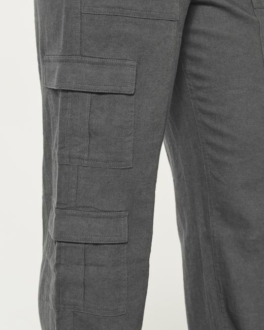 Hollister Gray Ultra High-rise Baggy Linen Blend 3-pocket Cargo Pants