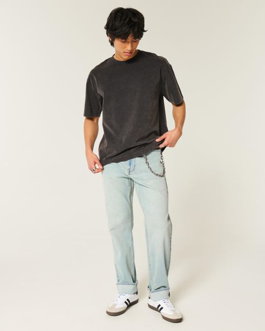 Hollister Blue Light Wash Downforce Racing Graphic Loose Jeans for men