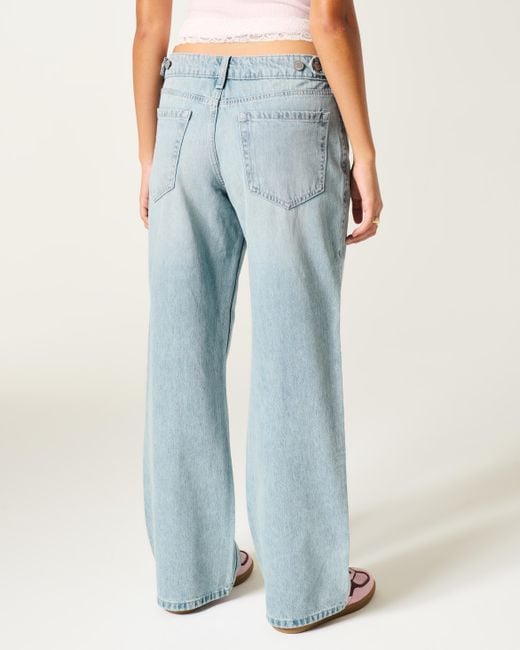 Hollister Blue Hollister Andi Adjustable Waist Low-rise Distressed Light Wash Baggy Jeans