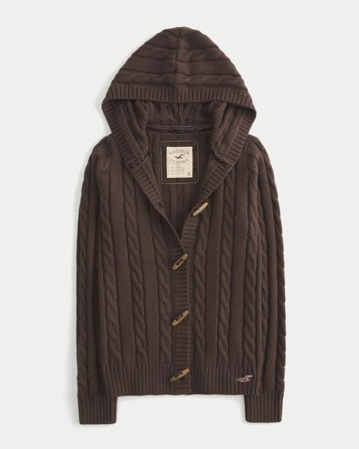 Hollister Brown Holiday Vault Release Hooded Cable-knit Toggle Cardigan