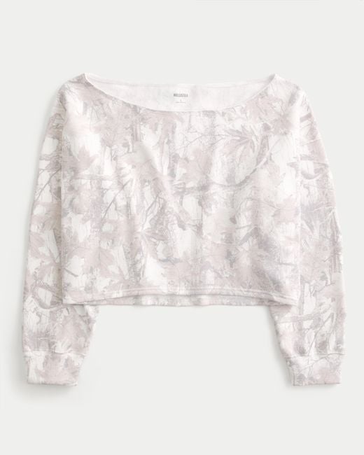 Hollister Natural Easy Double Off-the-shoulder Camo Pattern Sweatshirt