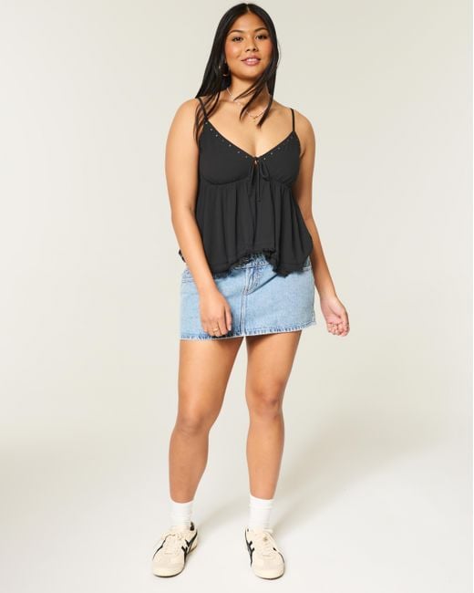Hollister Black Easy Shine Ruffle Babydoll Top