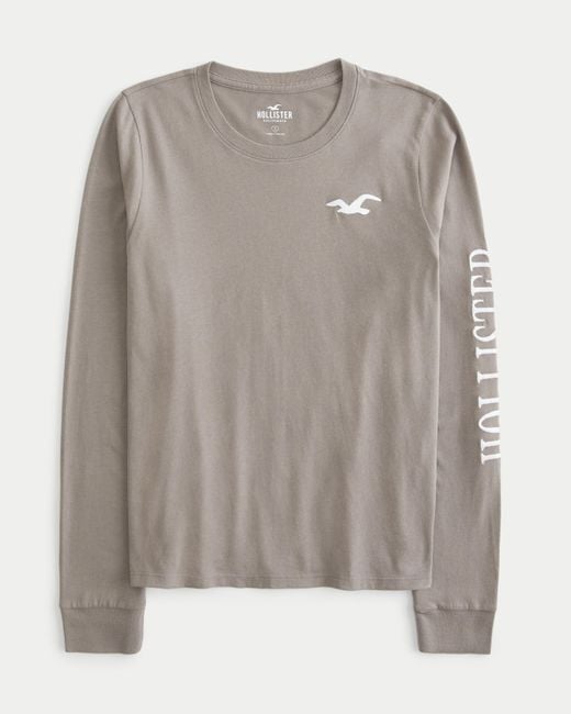 Hollister Long-sleeve Logo Graphic Tee in Grey