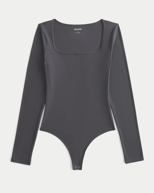 Hollister Gray Ribbed Seamless Fabric Square-neck Bodysuit