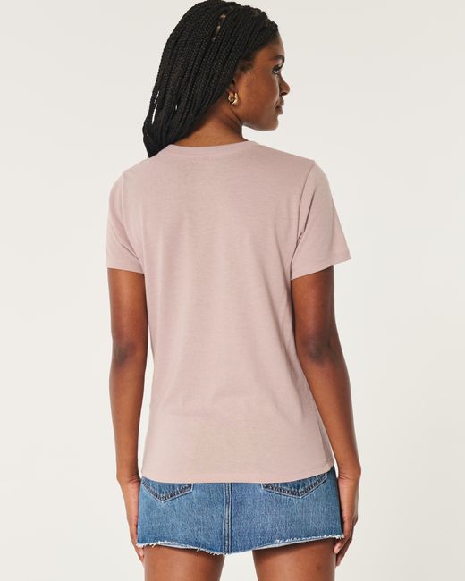 Hollister Pink Länger geschnittenes T-Shirt mit Rundhalsausschnitt