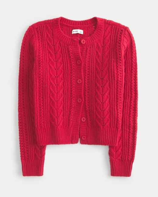 Hollister Red Fy Cloud Cable-knit Cardigan