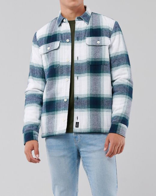 Hollister Sherpa-lined Flannel Shirt Jacket in Blue for Men | Lyst UK