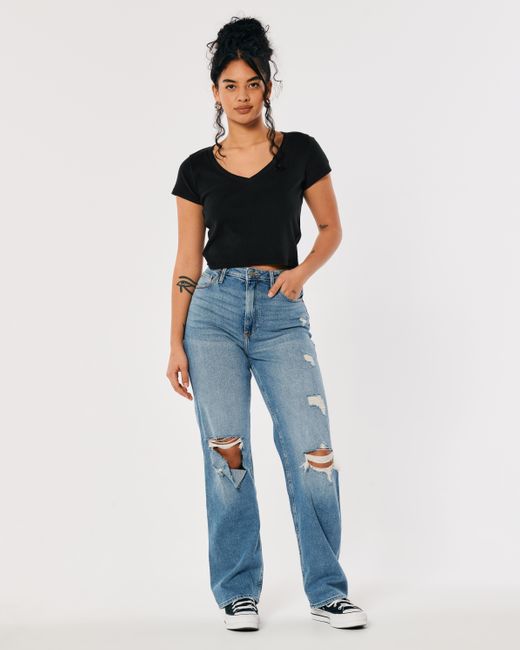 Hollister Vneck Baby Tee in Black Lyst UK