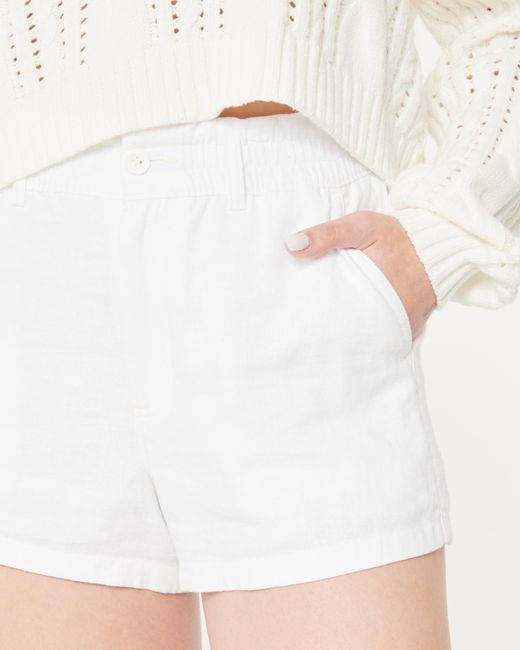 Hollister White Ultra High-rise Linen Blend Soft Shorts