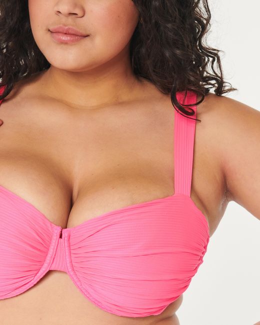 Hollister Pink Ribbed Ruched Balconette Bikini Top