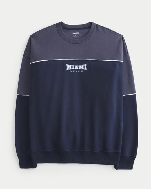 Hollister Blue Oversized Miami Beach Graphic Crew Sweatshirt