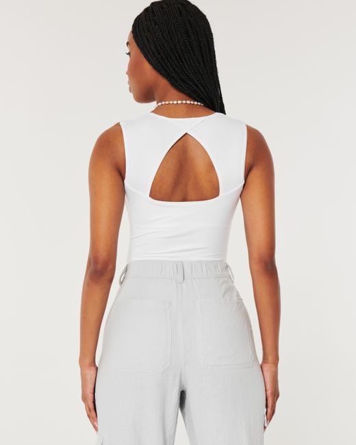 Hollister White Soft Stretch Seamless Fabric Open Back Bodysuit