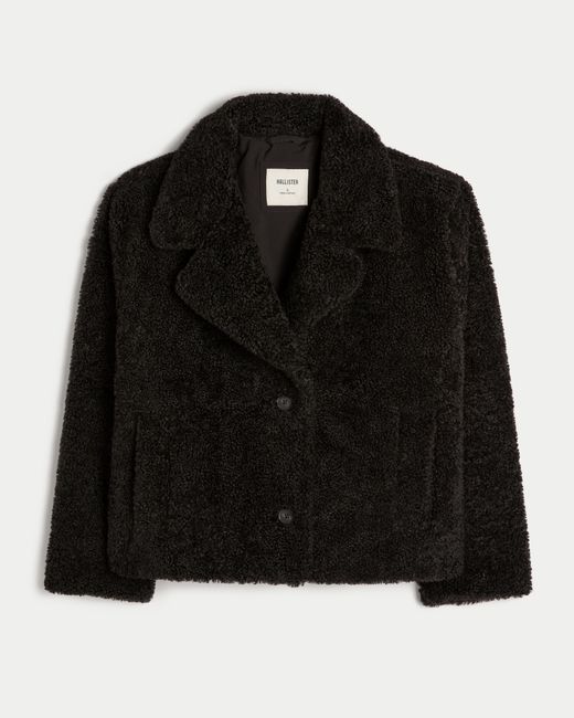 Hollister black fur coat discount