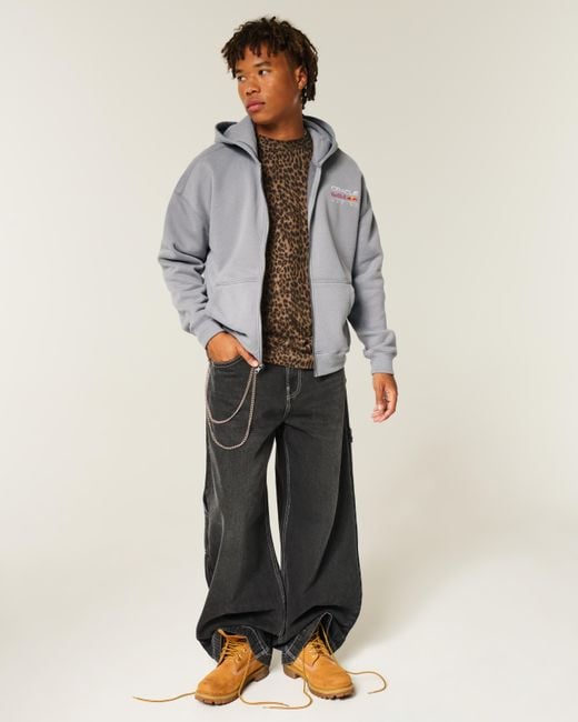 Hollister Gray Boxy Oracle Red Bull Racing Graphic Zip-up Hoodie for men