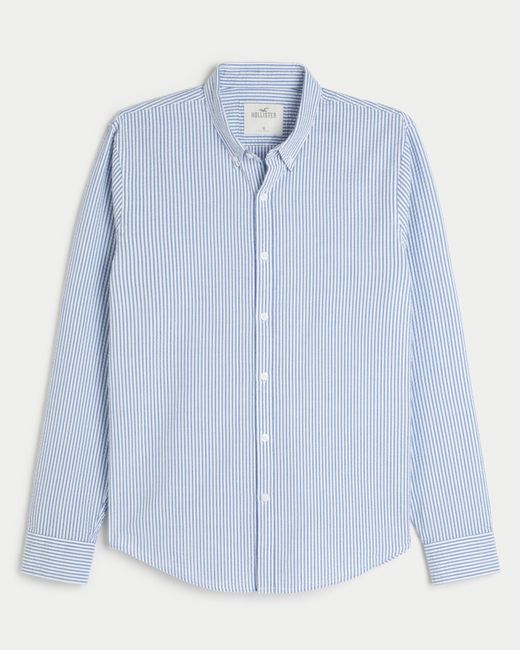 Hollister Blue Long-sleeve Seersucker Button-through Shirt for men