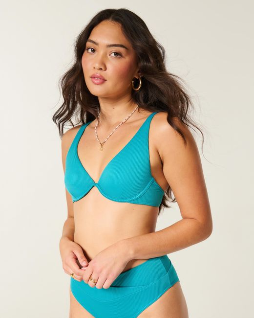Hollister Blue Rib High Apex Underwire Bikini Top