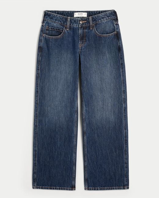 Hollister Blue Low-rise Dark Wash Baggy Jeans