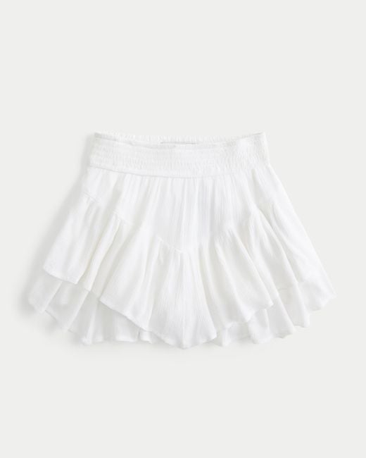 Hollister White Asymmetrical Hem Tiered Mini Skort